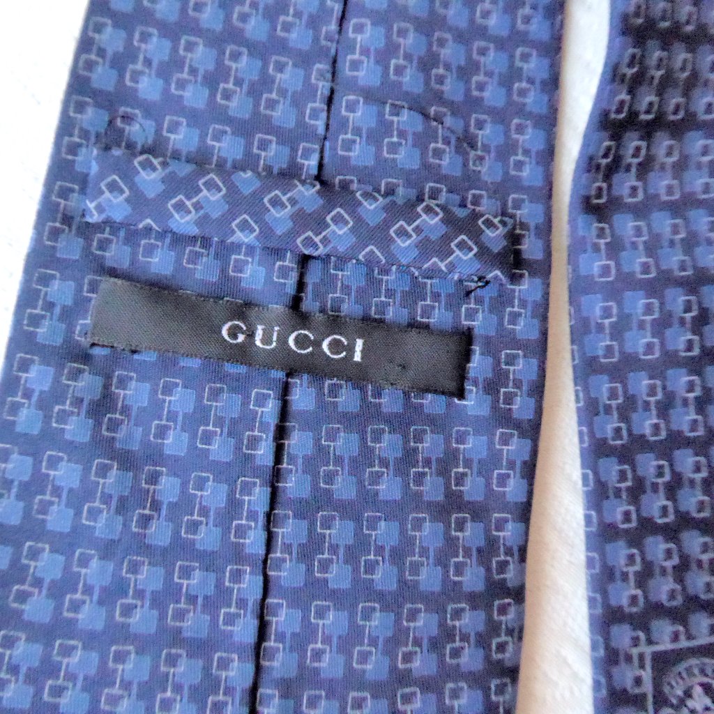Gucci Tie Blue Geometric 100% Silk Made In Italy Tom Ford Equestrian Print